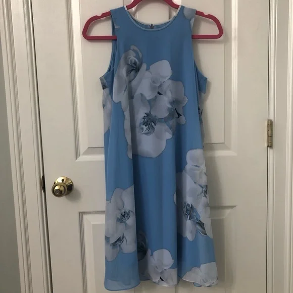 calvin klein white dress with blue flowers Strapless Blue Floral Mini Homecoming Dress,Summer Dress Y2646 –  Simplepromdress main image 1
